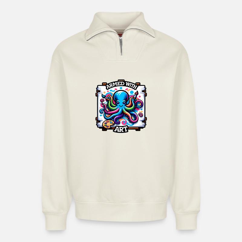 Kunst-Oktopus mit Farbflecken - Relaxed Unisex Organic Half Zip Sweatshirt – von SPREAD - Naturweiß