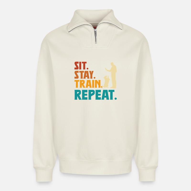 Hundetrainer - Relaxed Unisex Organic Half Zip Sweatshirt – von SPREAD - Naturweiß