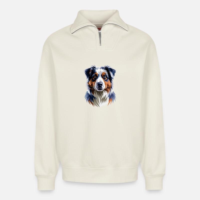 Australian Shepherd Hunde Liebhaber Süßer Aussie - Relaxed Unisex Organic Half Zip Sweatshirt – von SPREAD - Naturweiß