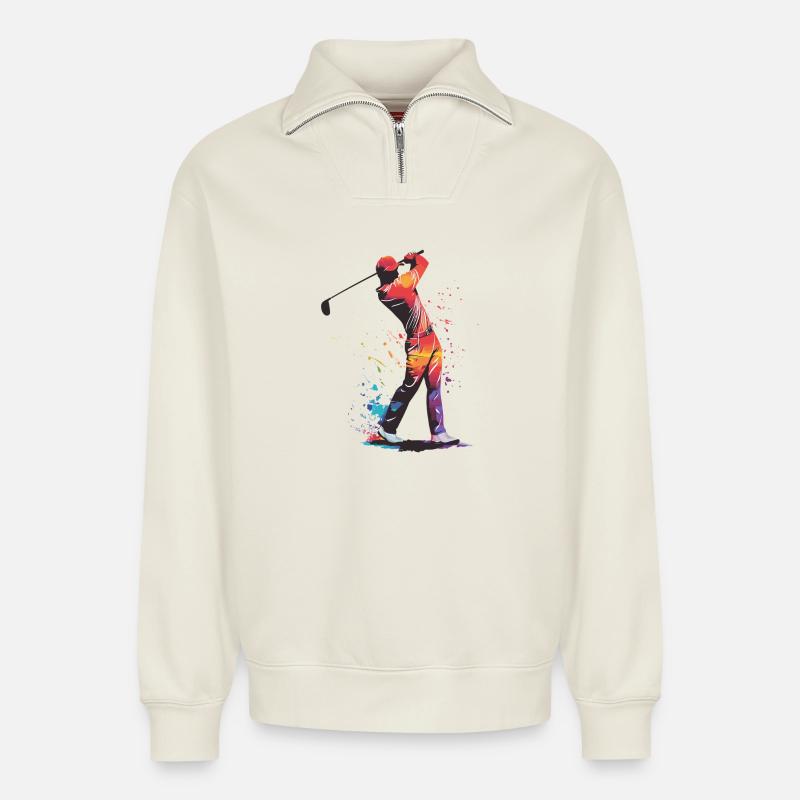 Golfer-Silhouette - Relaxed Unisex Organic Half Zip Sweatshirt – von SPREAD - Naturweiß