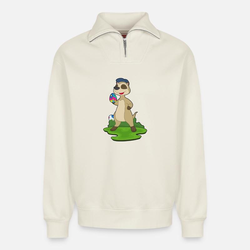 Erdmännchen Ostern Ostereier - Relaxed Unisex Organic Half Zip Sweatshirt – von SPREAD - Naturweiß