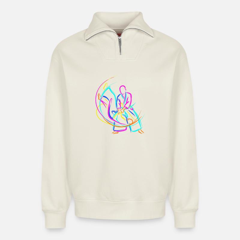 Judo Kampfsportarten - Relaxed Unisex Organic Half Zip Sweatshirt – von SPREAD - Naturweiß