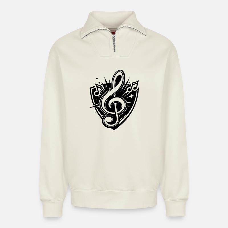 Logo de Clef Music - Sweat unisexe décontracté en coton biologique à demi-zip – de SPREAD - blanc cassé