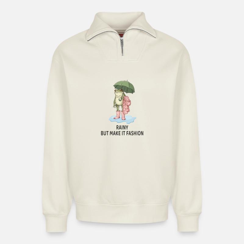 Cool grenouille – mais rends-le mode - Sweat unisexe décontracté en coton biologique à demi-zip – de SPREAD - blanc cassé