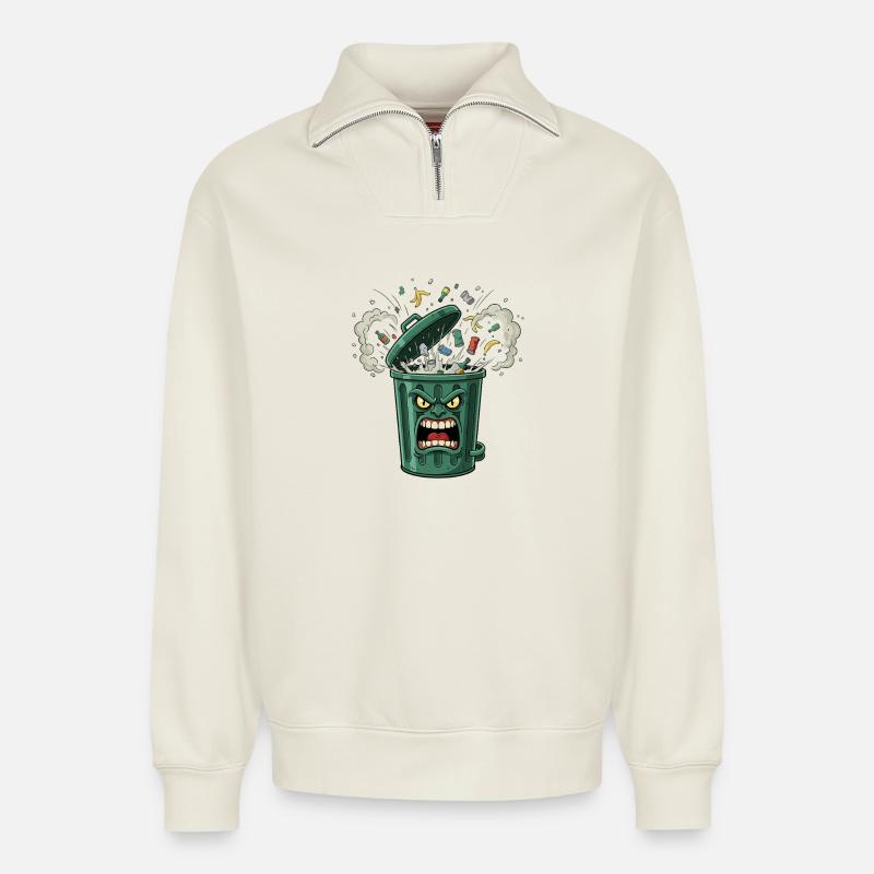Wütender Mülleimer Chaos - Relaxed Unisex Organic Half Zip Sweatshirt – von SPREAD - Naturweiß