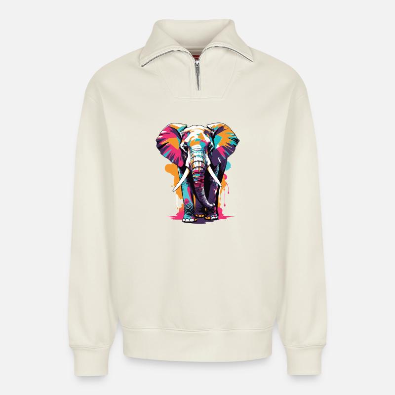 Elefant - Relaxed Unisex Organic Half Zip Sweatshirt – von SPREAD - Naturweiß