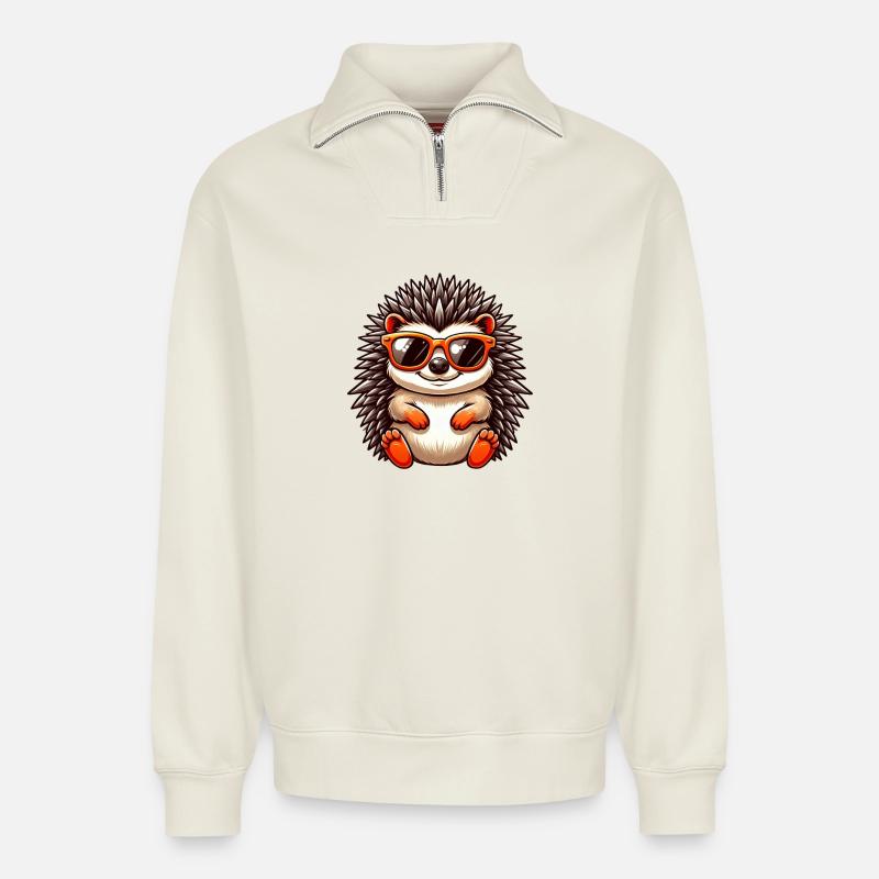 Igel Mit Sonnenbrille Igel Sarkasmus Tierliebhaber - Relaxed Unisex Organic Half Zip Sweatshirt – von SPREAD - Naturweiß