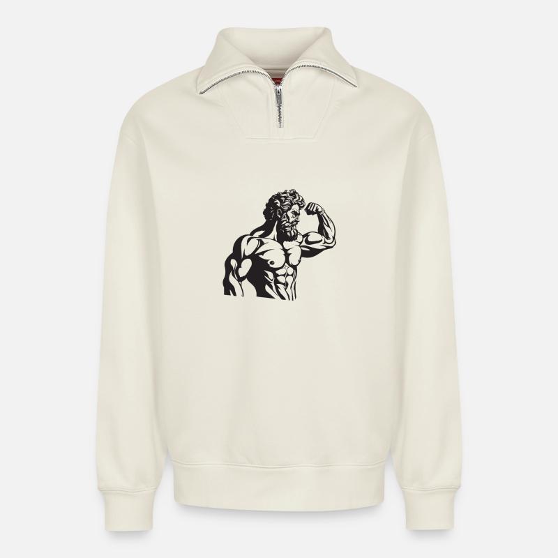 Spartiate grec - Sweat unisexe décontracté en coton biologique à demi-zip – de SPREAD - blanc cassé