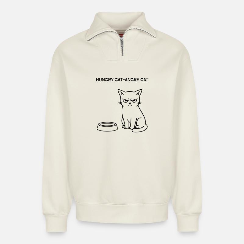 Lustiges Katzendesign - Relaxed Unisex Organic Half Zip Sweatshirt – von SPREAD - Naturweiß