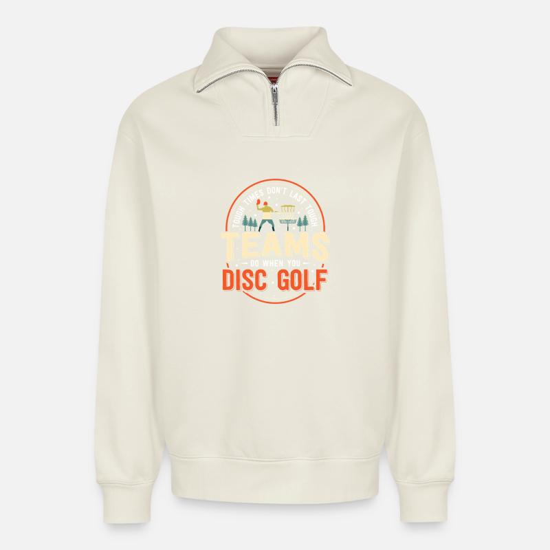 Disc Golf Geschenke Discgolf - Relaxed Unisex Organic Half Zip Sweatshirt – von SPREAD - Naturweiß