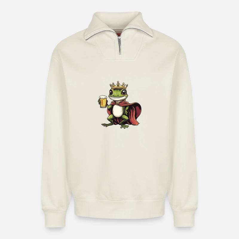 Echse Bier König - Relaxed Unisex Organic Half Zip Sweatshirt – von SPREAD - Naturweiß