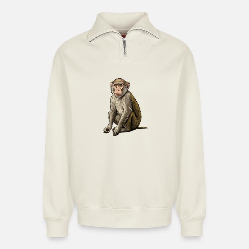 Macaque Macaque - Sweat unisexe décontracté en coton biologique à demi-zip – de SPREAD - blanc cassé
