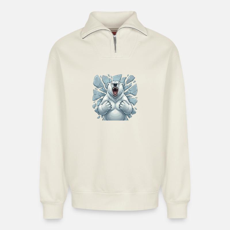 Polarbär bricht Eis - Relaxed Unisex Organic Half Zip Sweatshirt – by SPREAD - off white