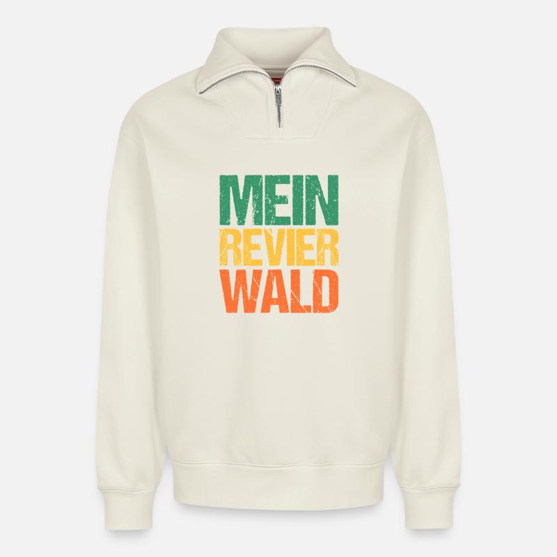 Jagd Jagen Waidmann Jäger - Relaxed Unisex Organic Half Zip Sweatshirt – von SPREAD - Naturweiß