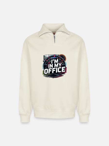 I'm in my office - Relaxed Unisex Organic Half Zip Sweatshirt – by SPREAD - off white