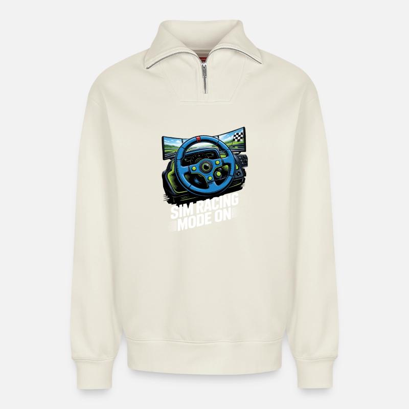 Sim Racing Modус An - Relaxed Unisex Organic Half Zip Sweatshirt – von SPREAD - Naturweiß