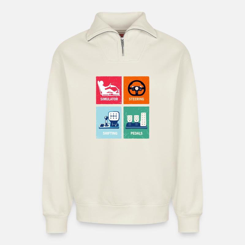 Sim Racing - Relaxed Unisex Organic Half Zip Sweatshirt – von SPREAD - Naturweiß