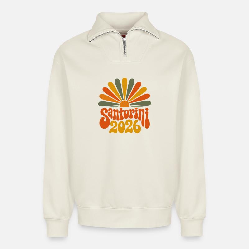 Santorini 2026 Sunburst - Relaxed Unisex Organic Half Zip Sweatshirt – von SPREAD - Naturweiß
