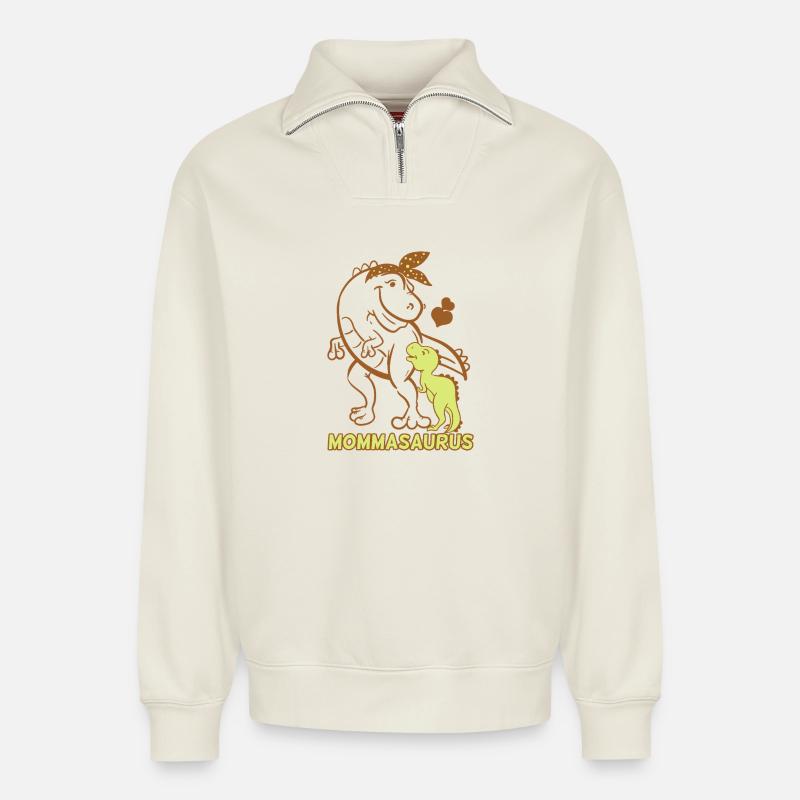 Mommasaurus: Dino Mom & Baby - Relaxed Unisex Organic Half Zip Sweatshirt – von SPREAD - Naturweiß