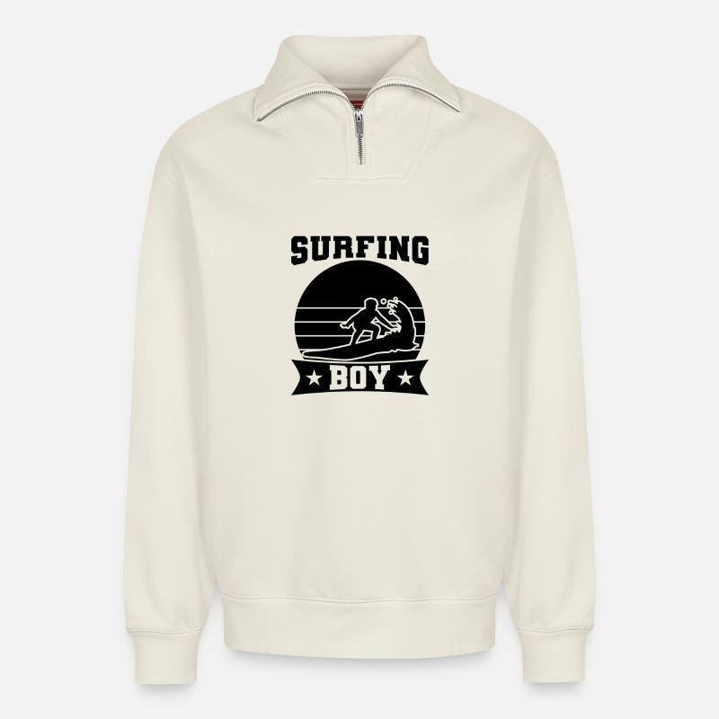 Surfing Boy - Relaxed Unisex Organic Half Zip Sweatshirt – von SPREAD - Naturweiß