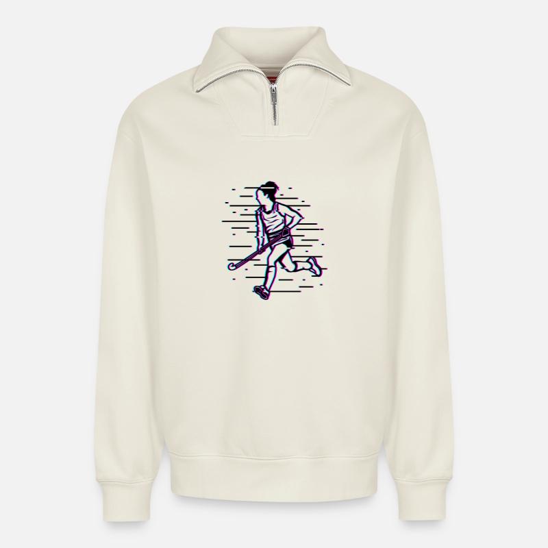 Feldhockey Mädchen - Relaxed Unisex Organic Half Zip Sweatshirt – von SPREAD - Naturweiß