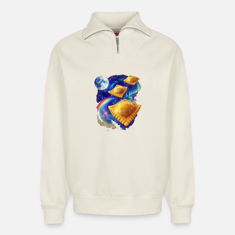 Weltraum Ravioli - Relaxed Unisex Organic Half Zip Sweatshirt – von SPREAD - Naturweiß