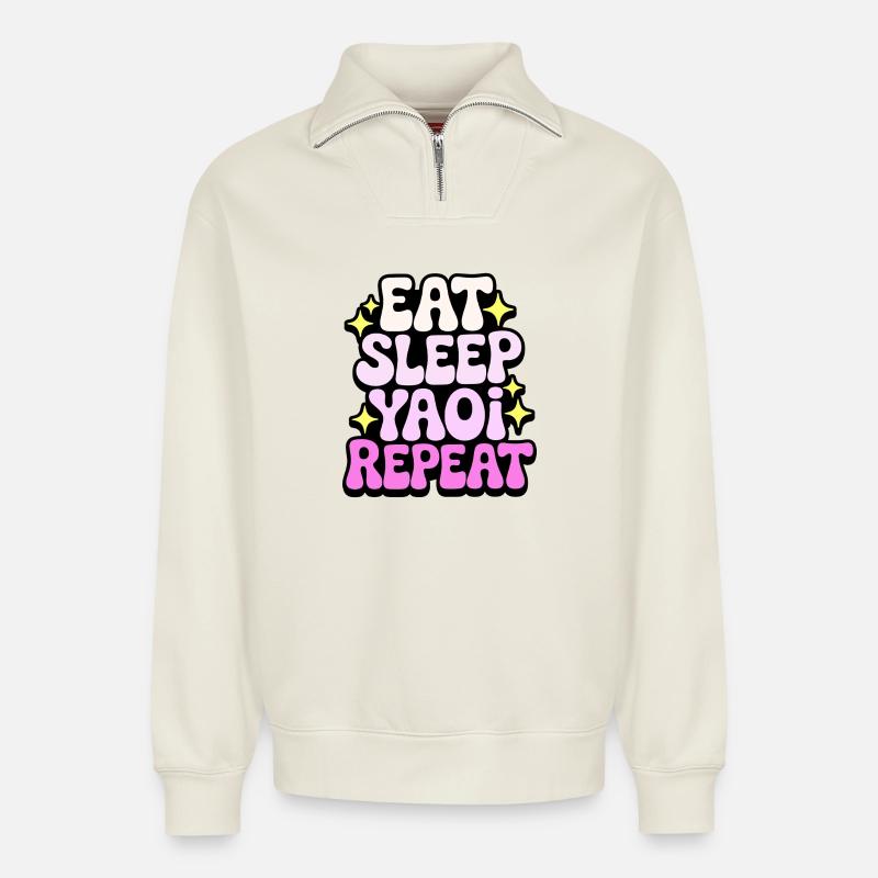 Eat Sleep Yaoi Repeat - Relaxed Unisex Organic Half Zip Sweatshirt – von SPREAD - Naturweiß