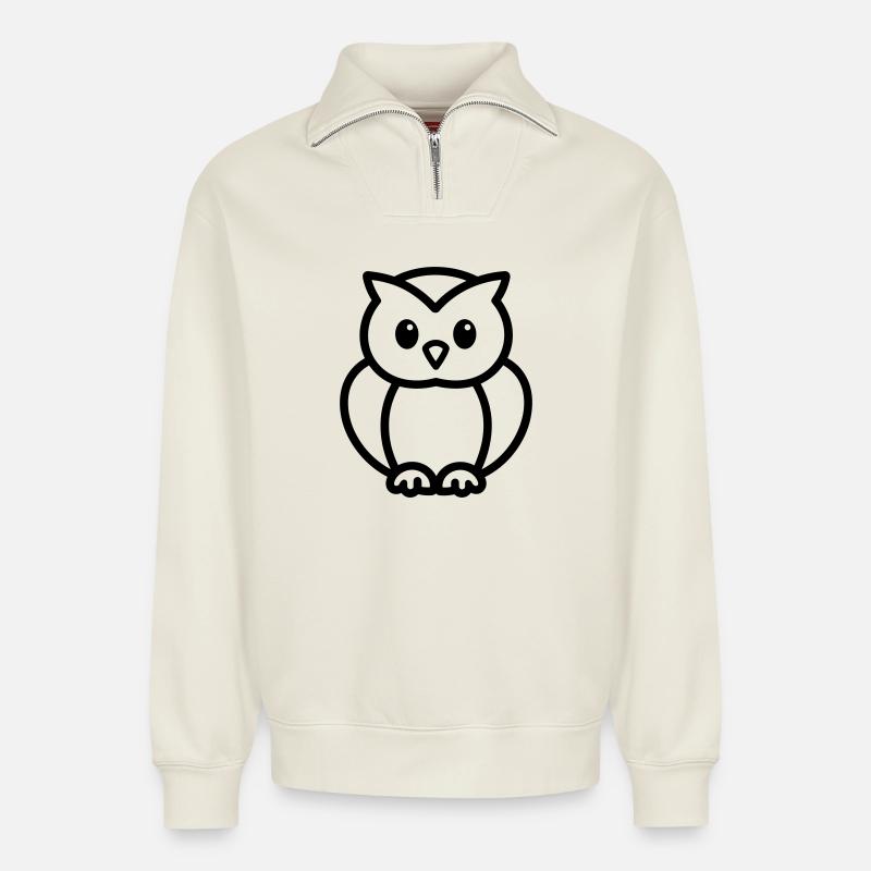 Eule - Relaxed Unisex Organic Half Zip Sweatshirt – von SPREAD - Naturweiß