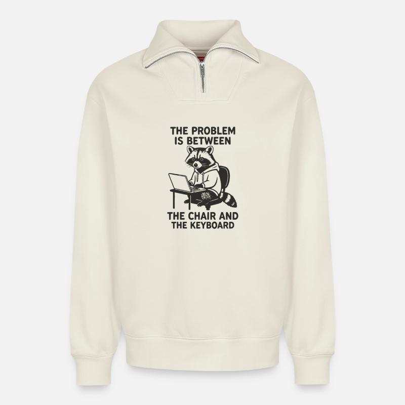Problem between chair and keyboard - Relaxed Unisex Organic Half Zip Sweatshirt – by SPREAD - off white