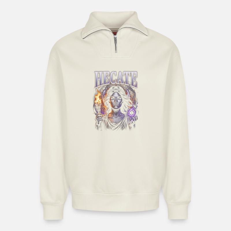 Hekate Feuerzauber Gothic - Relaxed Unisex Organic Half Zip Sweatshirt – von SPREAD - Naturweiß