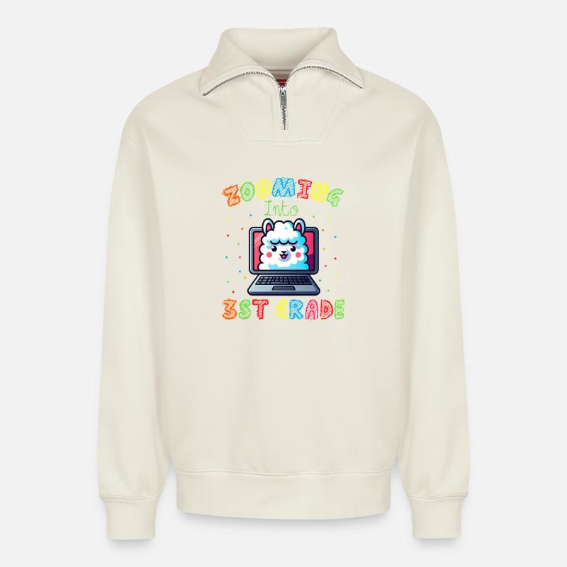 Lama Code Arc-en-Ciel Numérique - Sweat unisexe décontracté en coton biologique à demi-zip – de SPREAD - blanc cassé