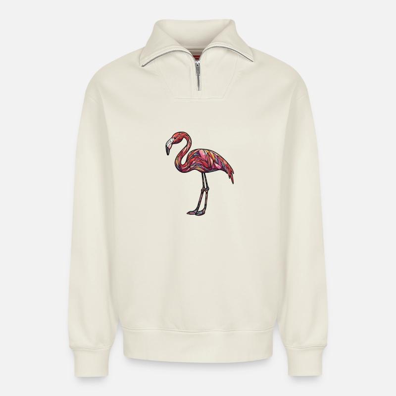 Flamingo - Relaxed Unisex Organic Half Zip Sweatshirt – von SPREAD - Naturweiß