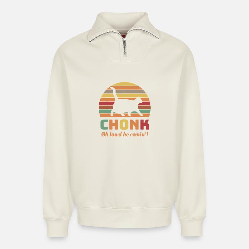 Chonk Cat Retro Sonnenuntergangs-Tee - Relaxed Unisex Organic Half Zip Sweatshirt – von SPREAD - Naturweiß