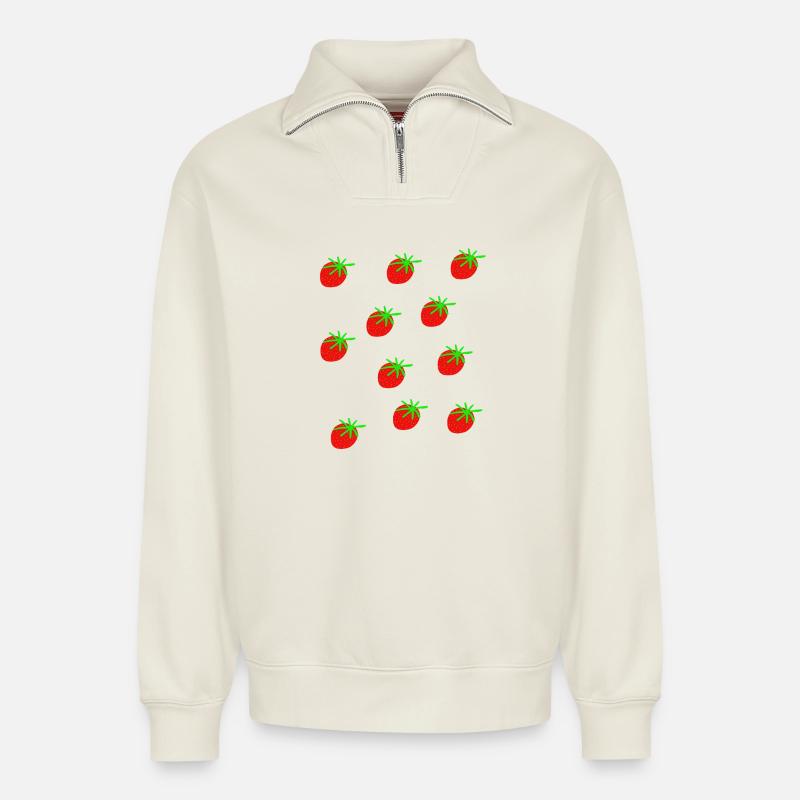 Erdbeeren Erdbeere Erdbeeren Garten  - Relaxed Unisex Organic Half Zip Sweatshirt – von SPREAD - Naturweiß