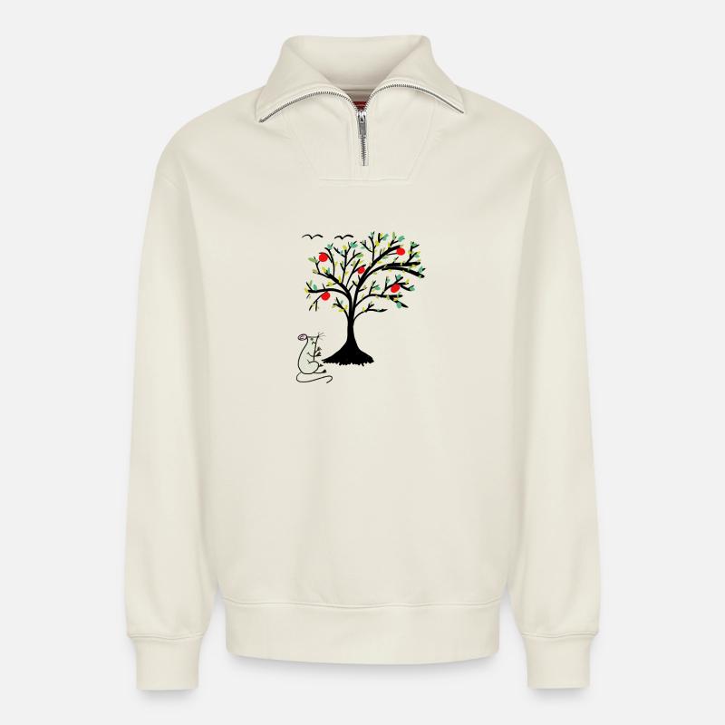 Niedliche Maus Äpfel Apfelbaum Kind - Relaxed Unisex Organic Half Zip Sweatshirt – von SPREAD - Naturweiß