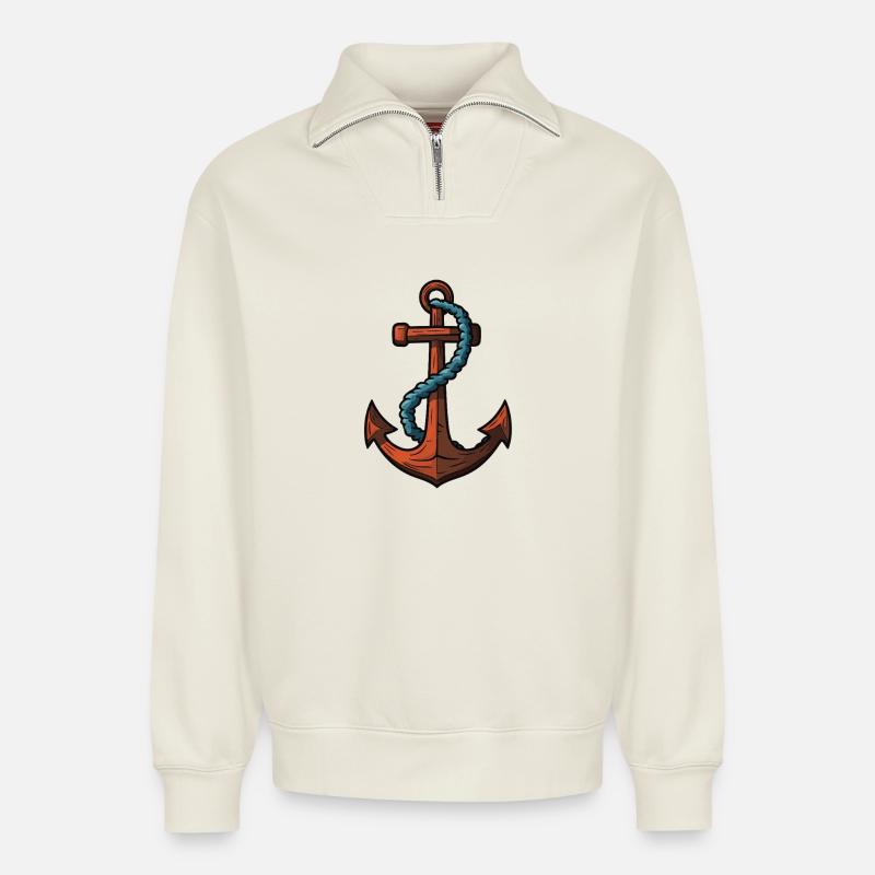 Anker Symbol Hafen - Relaxed Unisex Organic Half Zip Sweatshirt – von SPREAD - Naturweiß