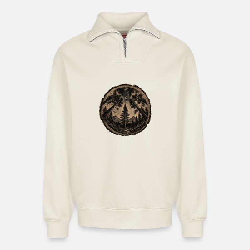 Moonlit Forest Circle - Relaxed Unisex Organic Half Zip Sweatshirt – by SPREAD - off white
