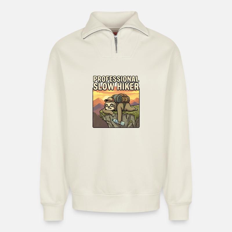 Professional Slow Hiker - Relaxed Unisex Organic Half Zip Sweatshirt – by SPREAD - off white