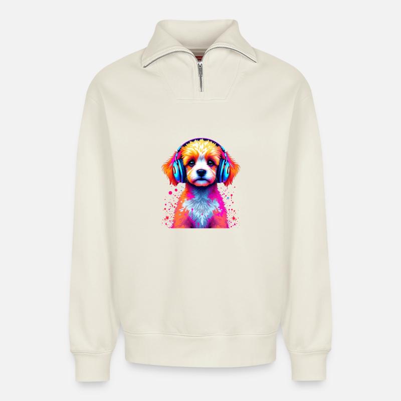 Casque Caniche - Sweat unisexe décontracté en coton biologique à demi-zip – de SPREAD - blanc cassé