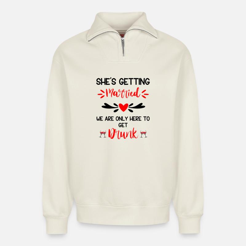 Sie wird geheiratet - Relaxed Unisex Organic Half Zip Sweatshirt – von SPREAD - Naturweiß