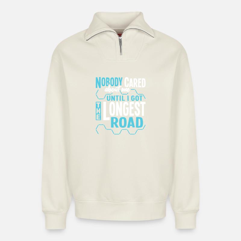 La plus longue route - Sweat unisexe décontracté en coton biologique à demi-zip – de SPREAD - blanc cassé