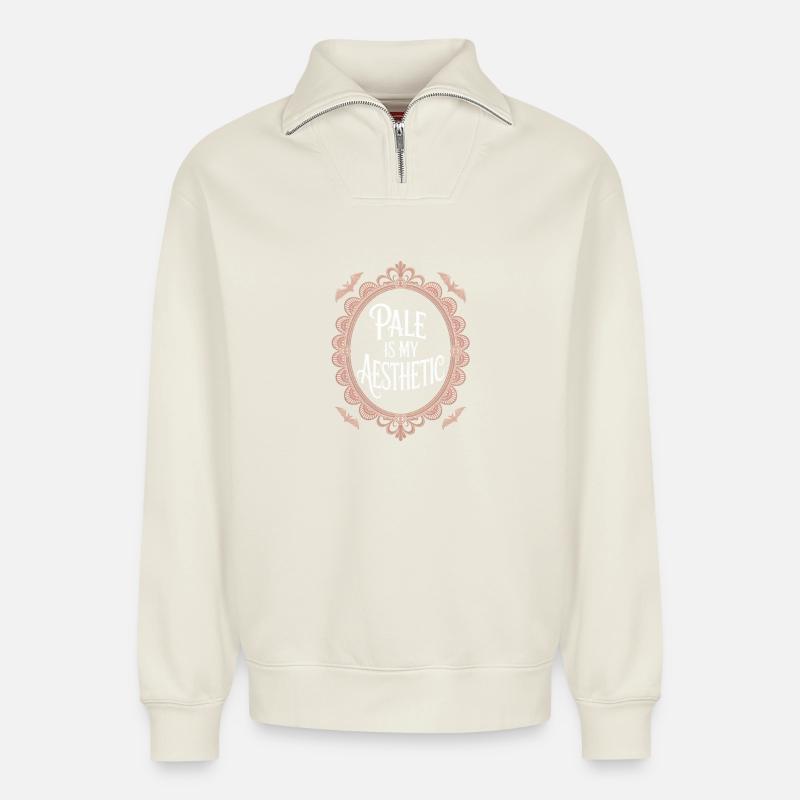 Pâle est mon esthétique - Sweat unisexe décontracté en coton biologique à demi-zip – de SPREAD - blanc cassé