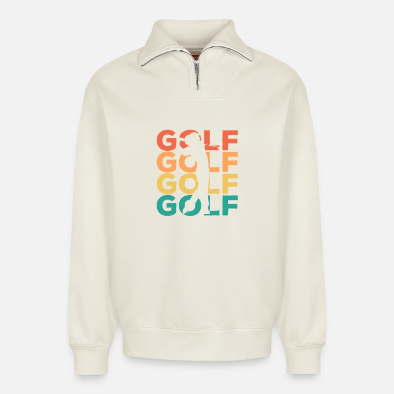 Rainbow Golf Swing Silhouette - Relaxed Unisex Organic Half Zip Sweatshirt – von SPREAD - Naturweiß