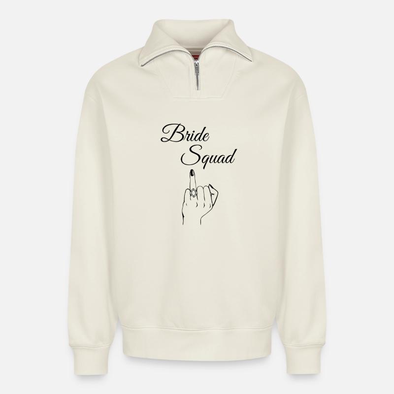 Edgy Bride Squad - Relaxed Unisex Organic Half Zip Sweatshirt – von SPREAD - Naturweiß
