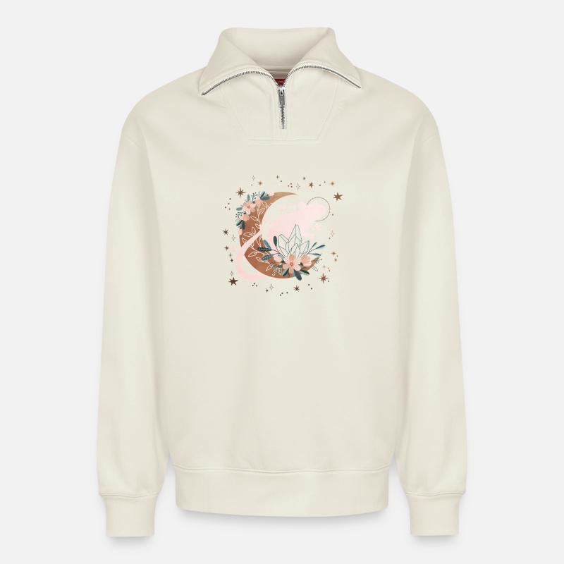 Celestial Moon Rat - Relaxed Unisex Organic Half Zip Sweatshirt – by SPREAD - off white