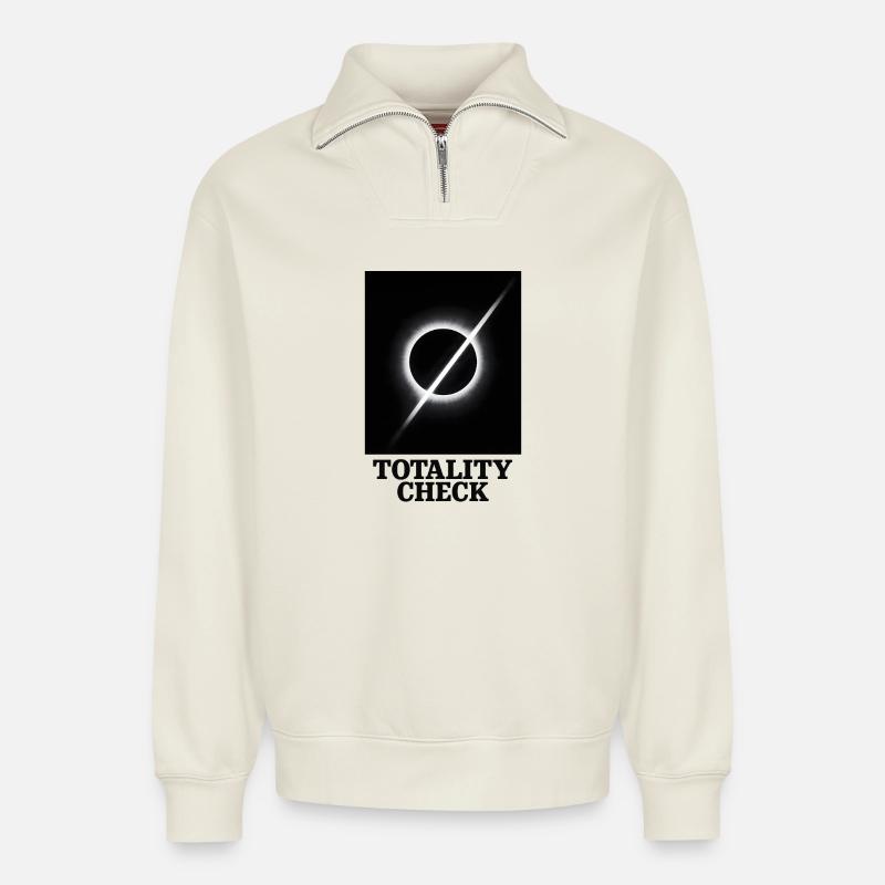 Totalität geprüft | Eclipse - Relaxed Unisex Organic Half Zip Sweatshirt – von SPREAD - Naturweiß