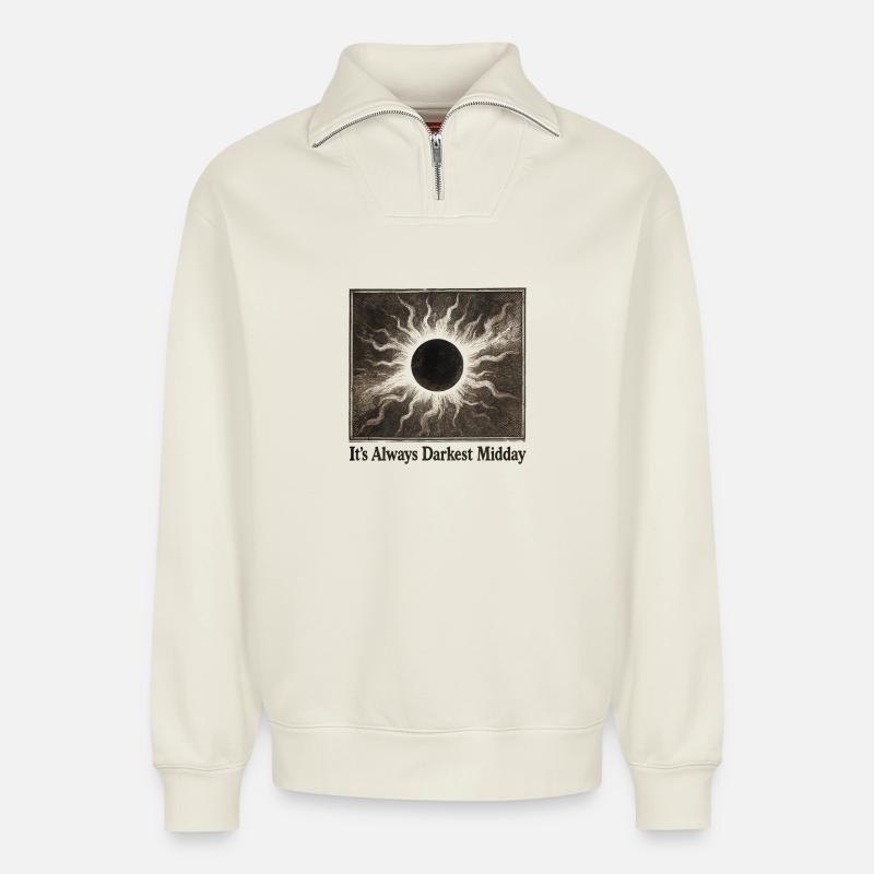 Darkest Noon | Solar eclipse - Relaxed Unisex Organic Half Zip Sweatshirt – by SPREAD - off white