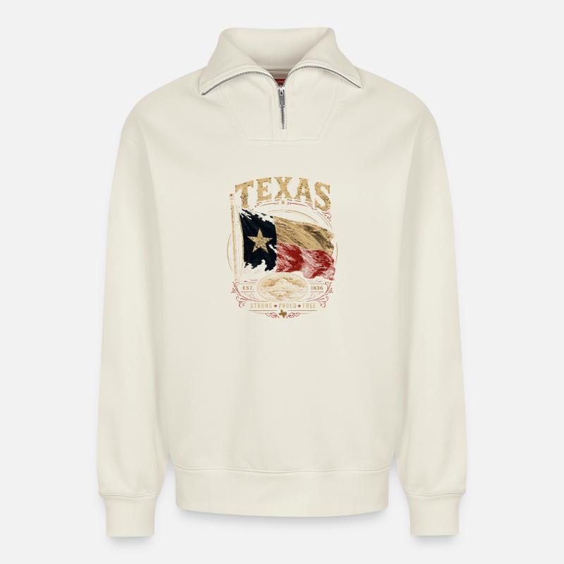 Texas Flag Pride: Stark & Free - Relaxed Unisex Organic Half Zip Sweatshirt – von SPREAD - Naturweiß