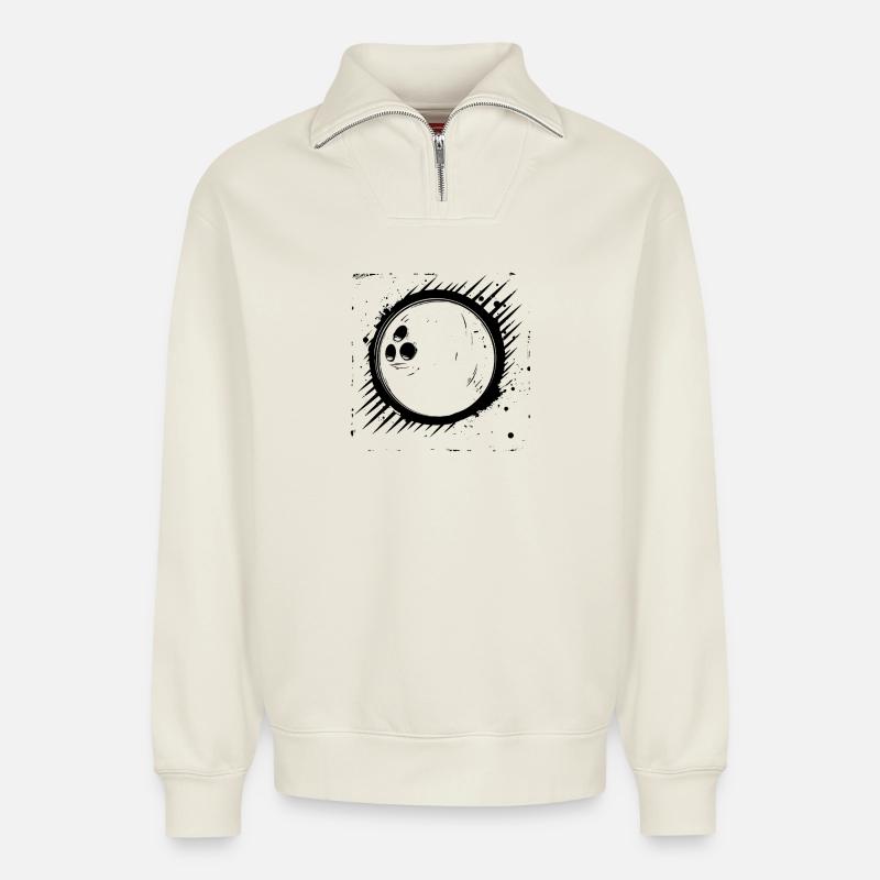 Bowlingkugel Grafik - Relaxed Unisex Organic Half Zip Sweatshirt – von SPREAD - Naturweiß
