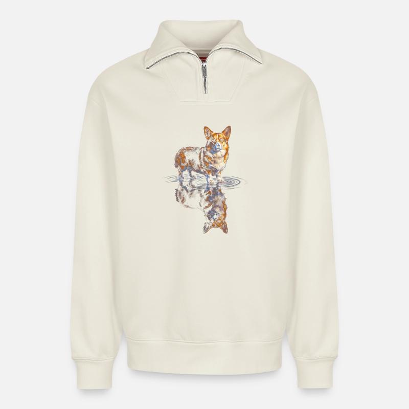 Wasserreflex Corgi - Relaxed Unisex Organic Half Zip Sweatshirt – von SPREAD - Naturweiß